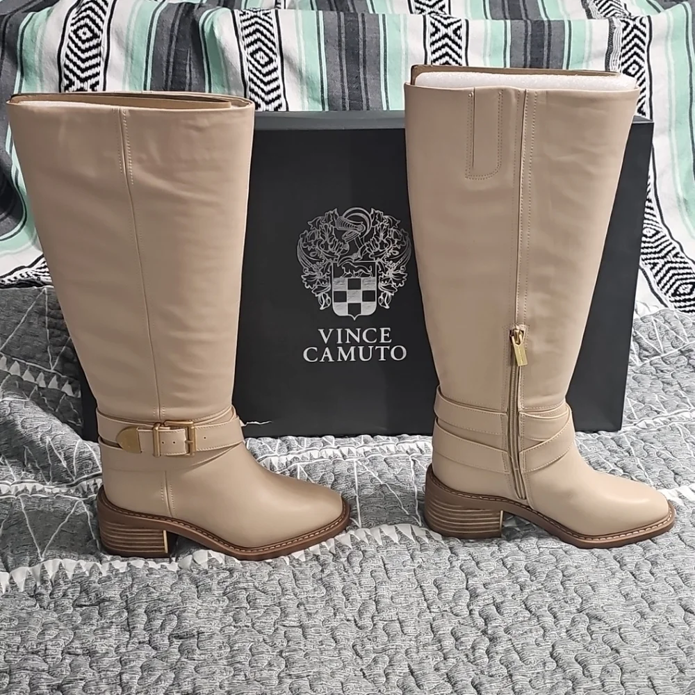 Vince Camuto Womens Gini4 Extra Wide Calf Knee High Boot In Soft Buff (Beige) 5W